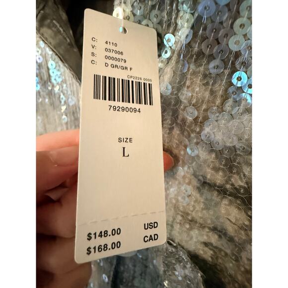 Anthropologie Pilcro Silver and Gray Sequin Button Up Blouse Shirt Sz Large NEW - Picture 13 of 14